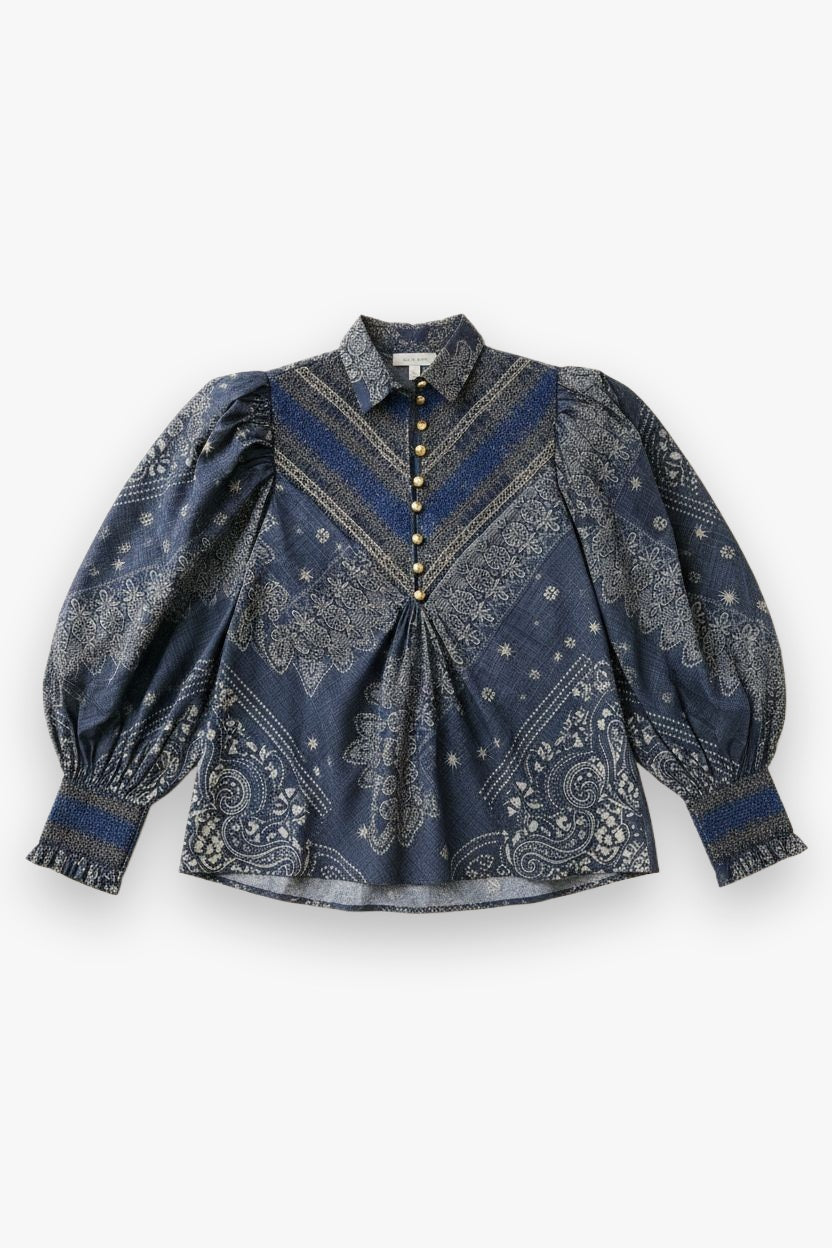 Smocked Shirt Indigo Bandana Hope for Flowers by Tracy Reece