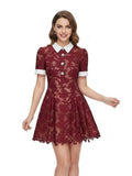 BURGUNDY LACE MINI DRESS by SELF-PORTRAIT