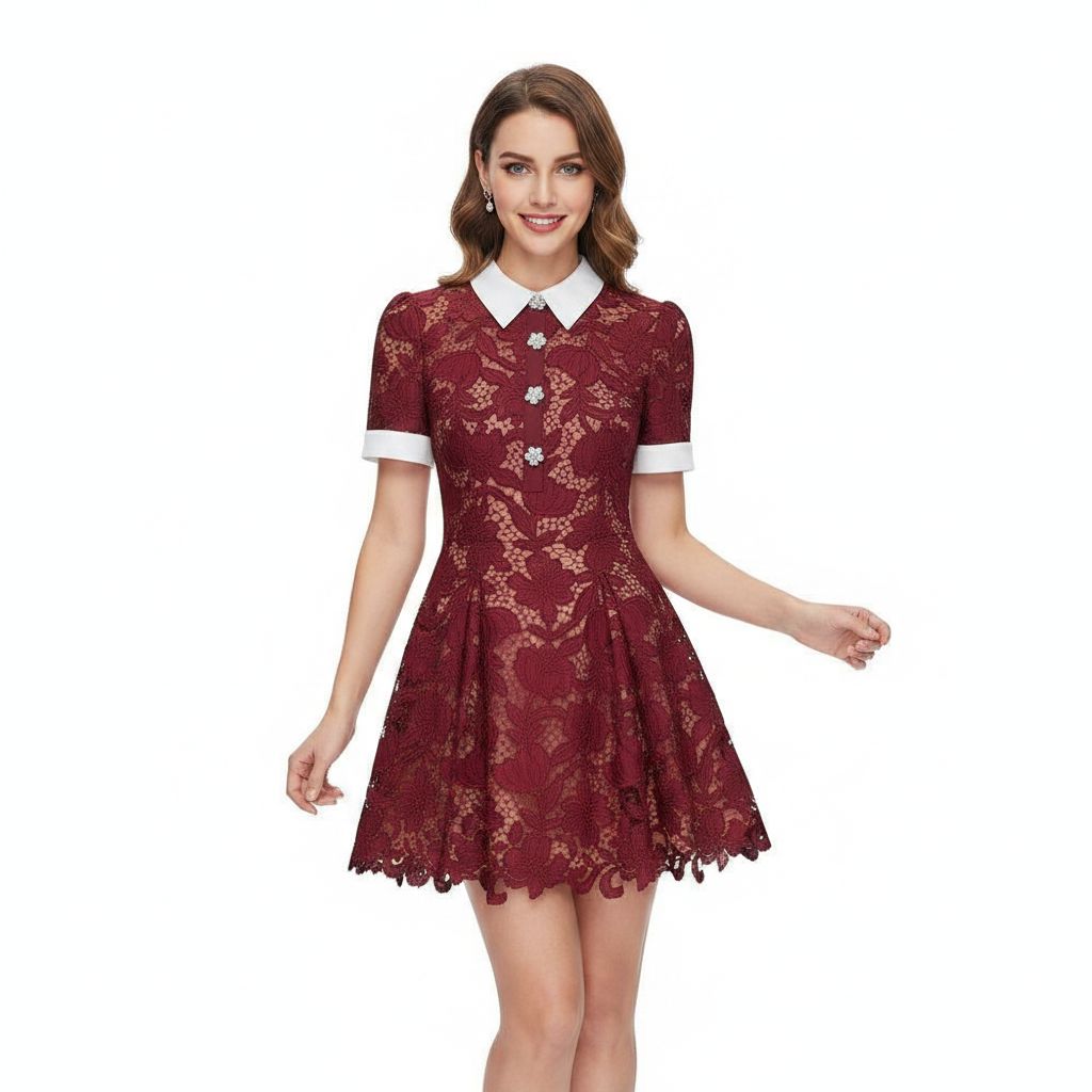 BURGUNDY LACE MINI DRESS – Primm's