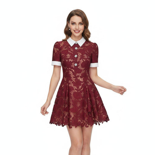 BURGUNDY LACE MINI DRESS SELF-PORTRAIT