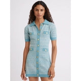 Tweed Knit Collared Button Up Mini Dress - Primm'sTweed Knit Collared Button Up Mini DressMatthew Bruch