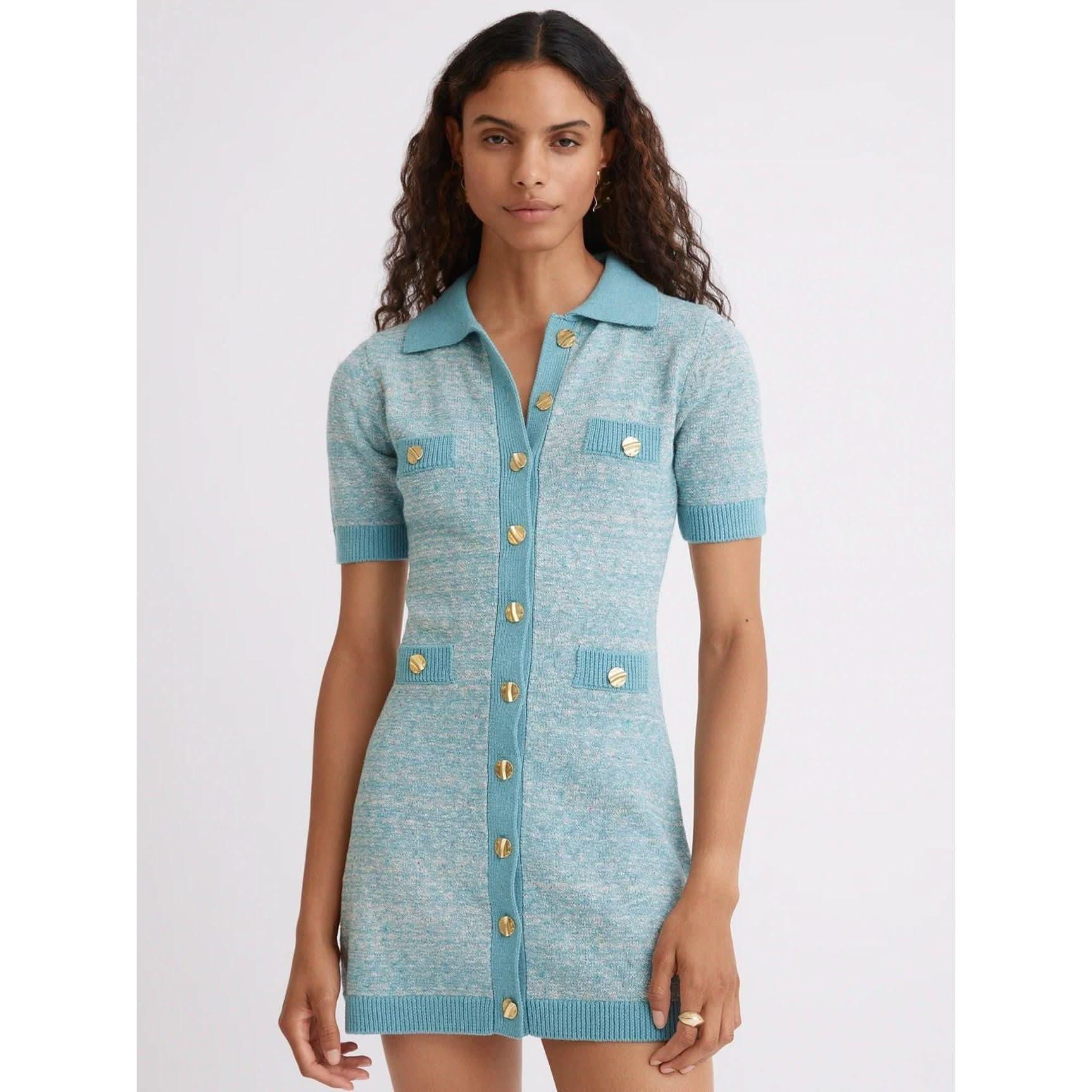 Tweed Knit Collared Button Up Mini Dress - Primm'sTweed Knit Collared Button Up Mini DressMatthew Bruch