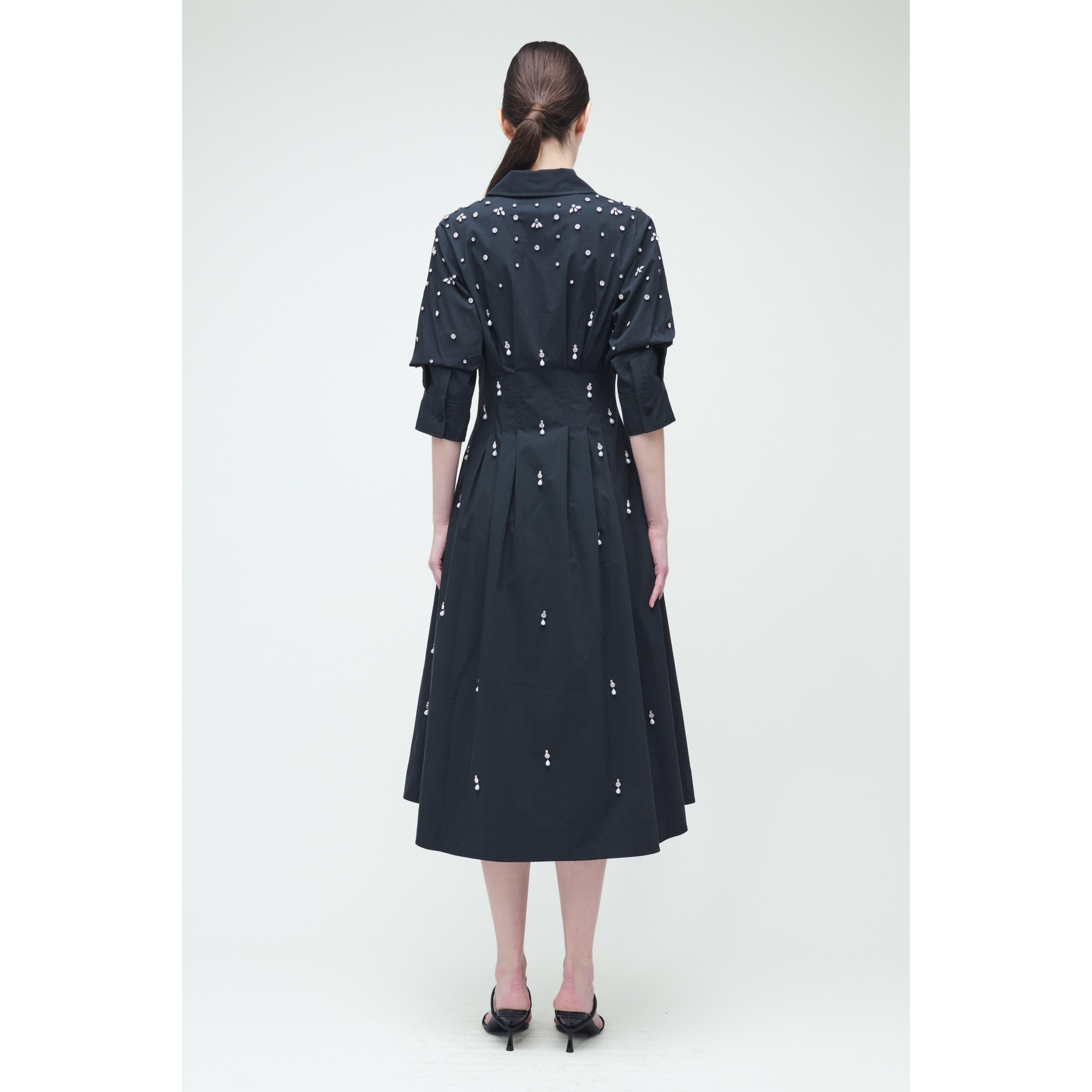 Jazz Embellised Pintuck Midi Dress Black Simkhai