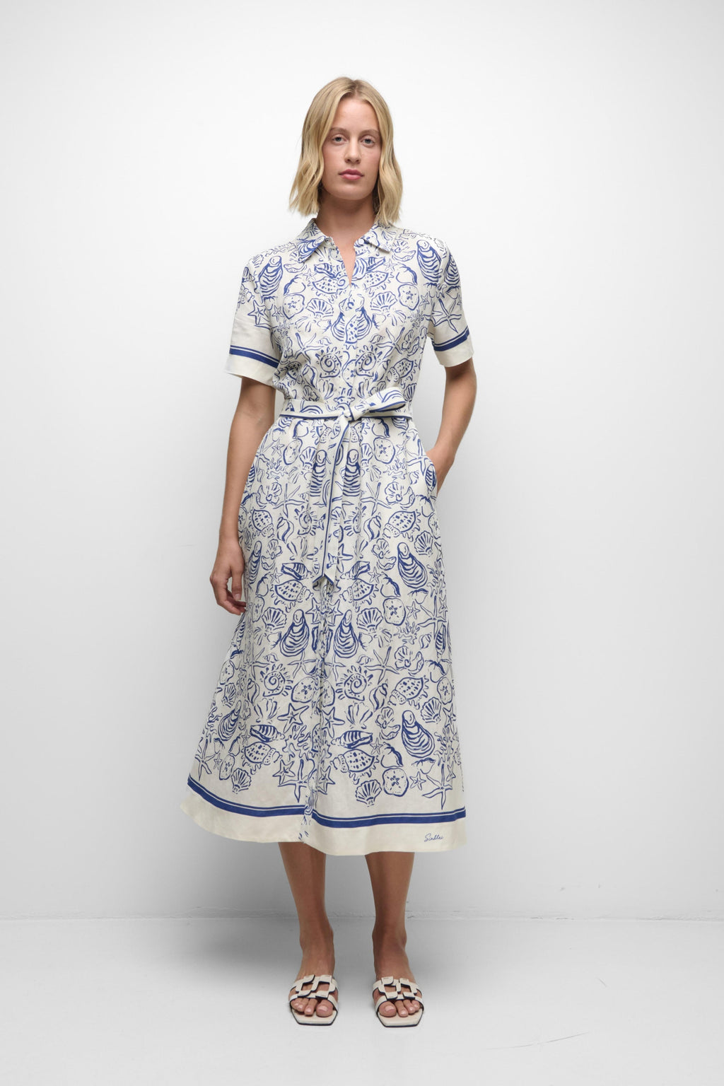 Audria Belted Linen Midi Dress Simkhai