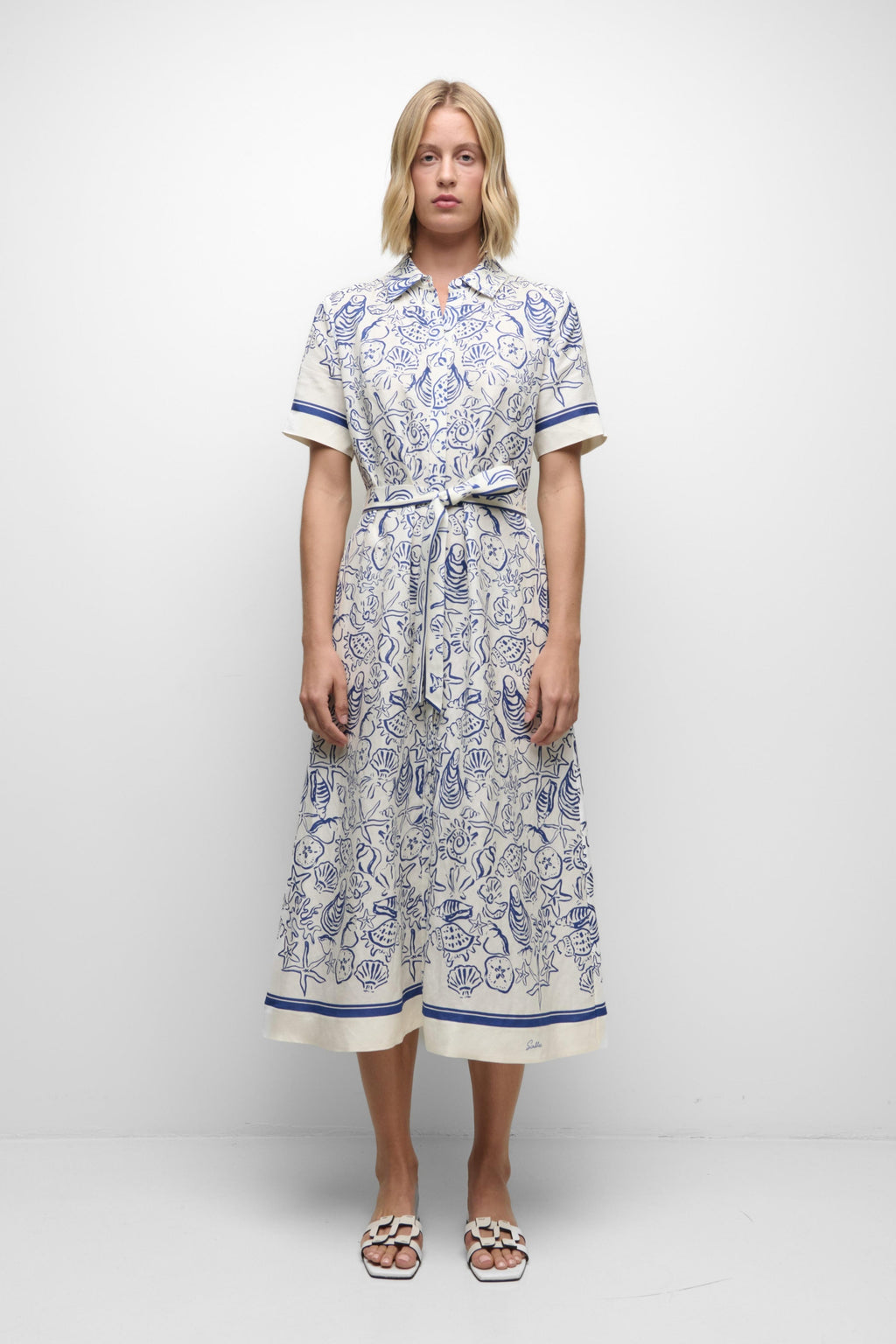 Audria Belted Linen Midi Dress Simkhai