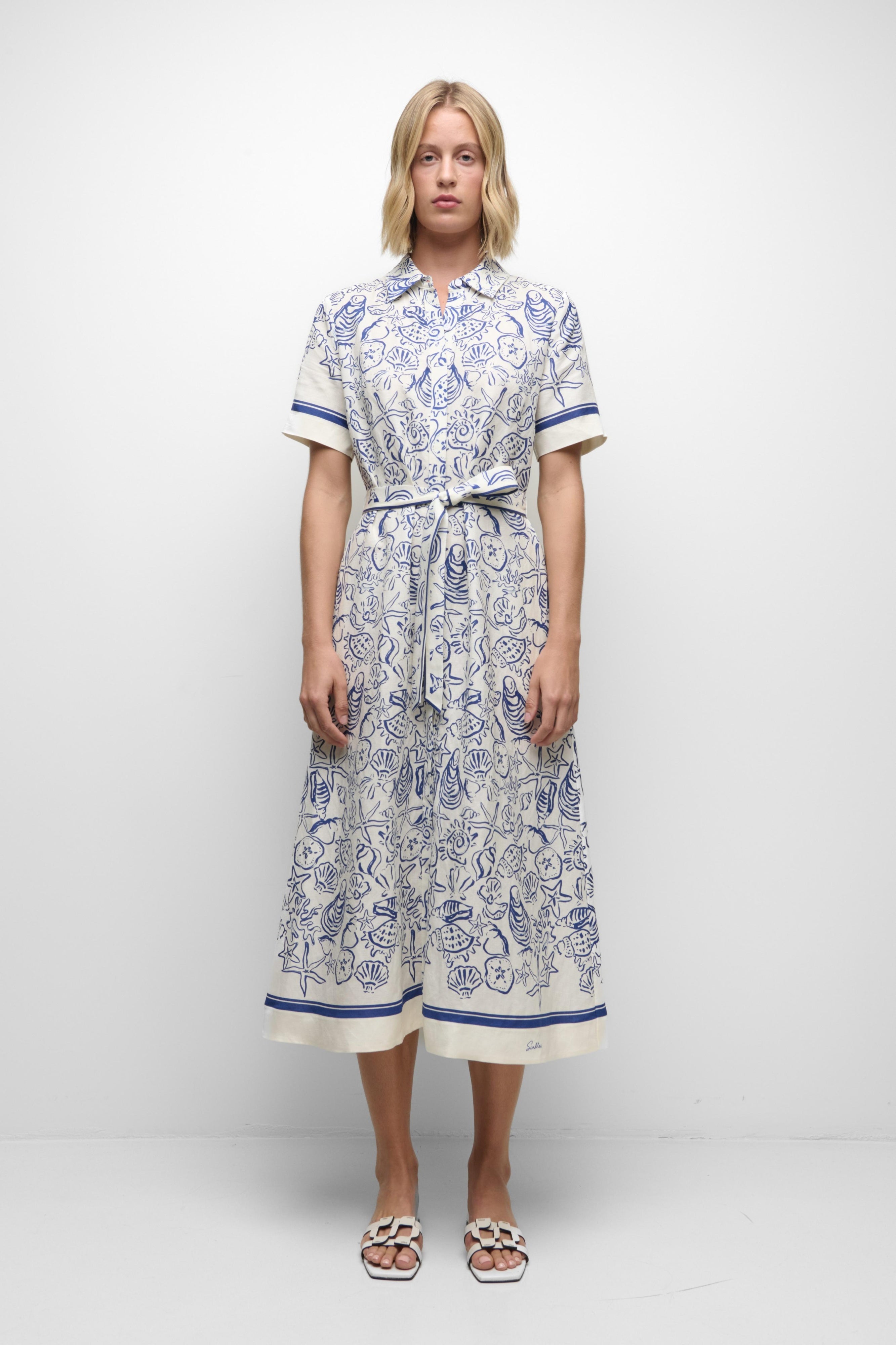 Audria Belted Linen Midi Dress Simkhai