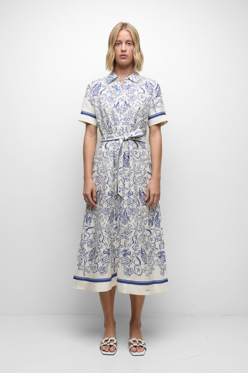 Audria Belted Linen Midi Dress Simkhai