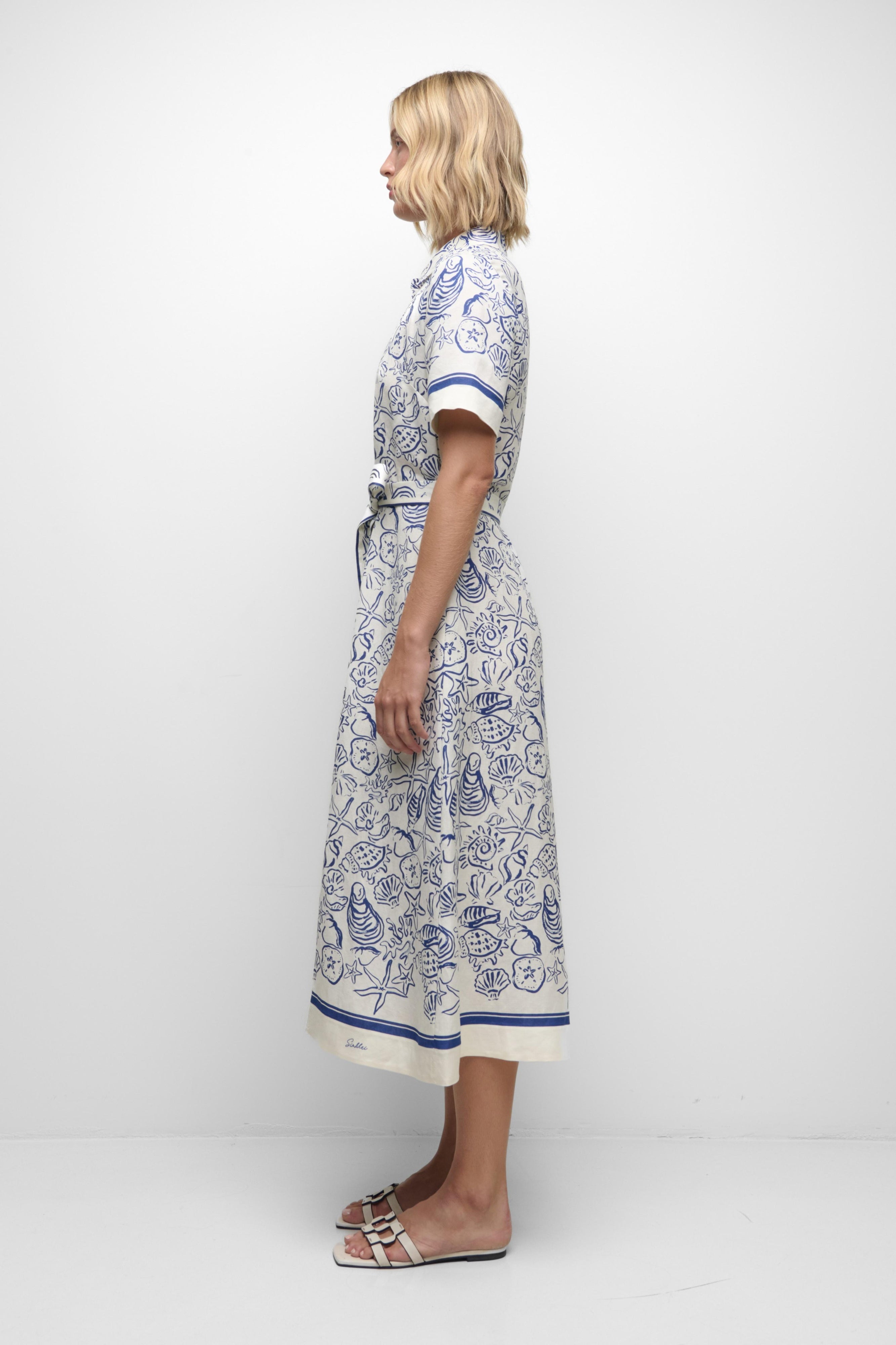 Audria Belted Linen Midi Dress Simkhai