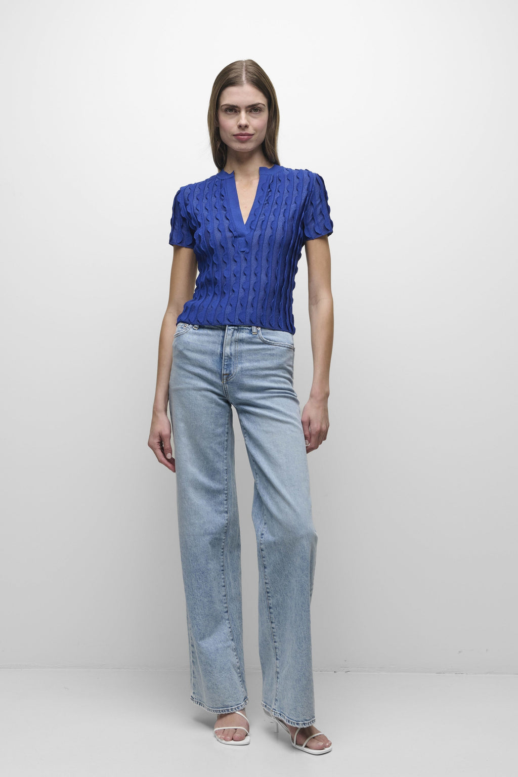 MALLORIE SCALLOPED KNIT POLO Simkhai