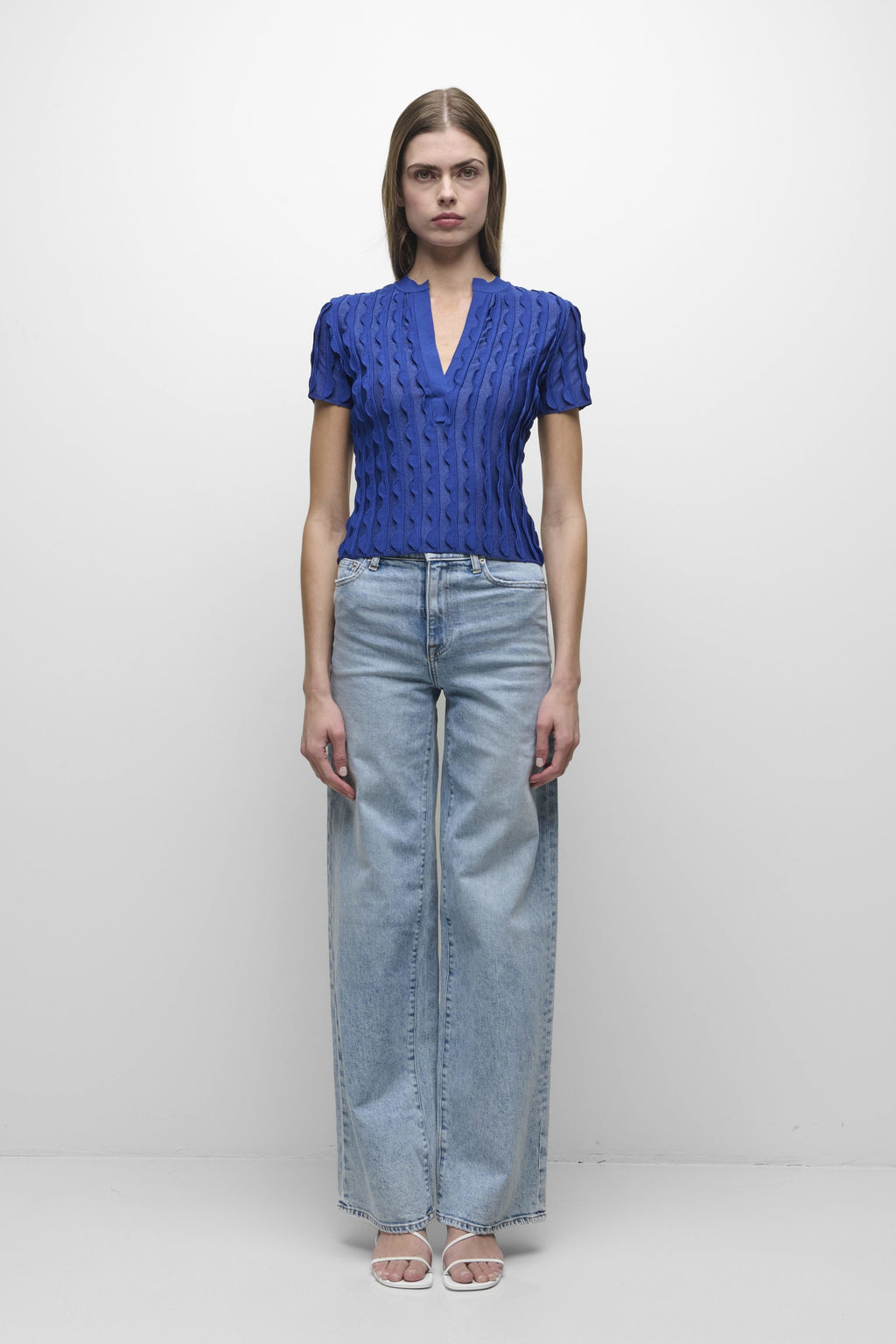 MALLORIE SCALLOPED KNIT POLO Simkhai