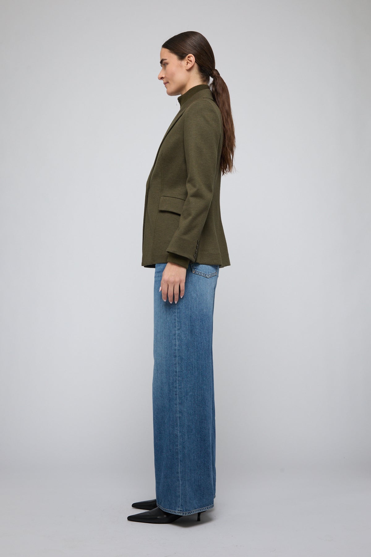 Auden Knit Combo Blazer, Dark Olive Simkhai