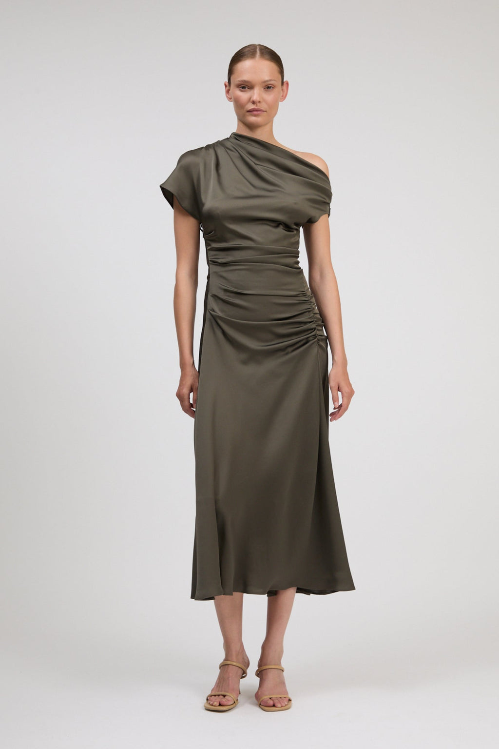 Joanna Off Shoulder Satin Midi Dress Simkhai
