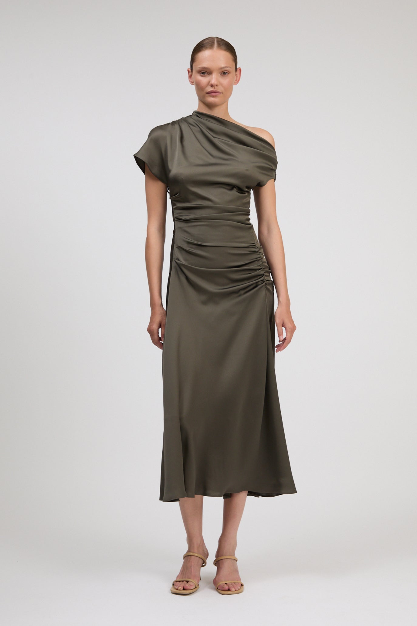 Joanna Off Shoulder Satin Midi Dress Simkhai