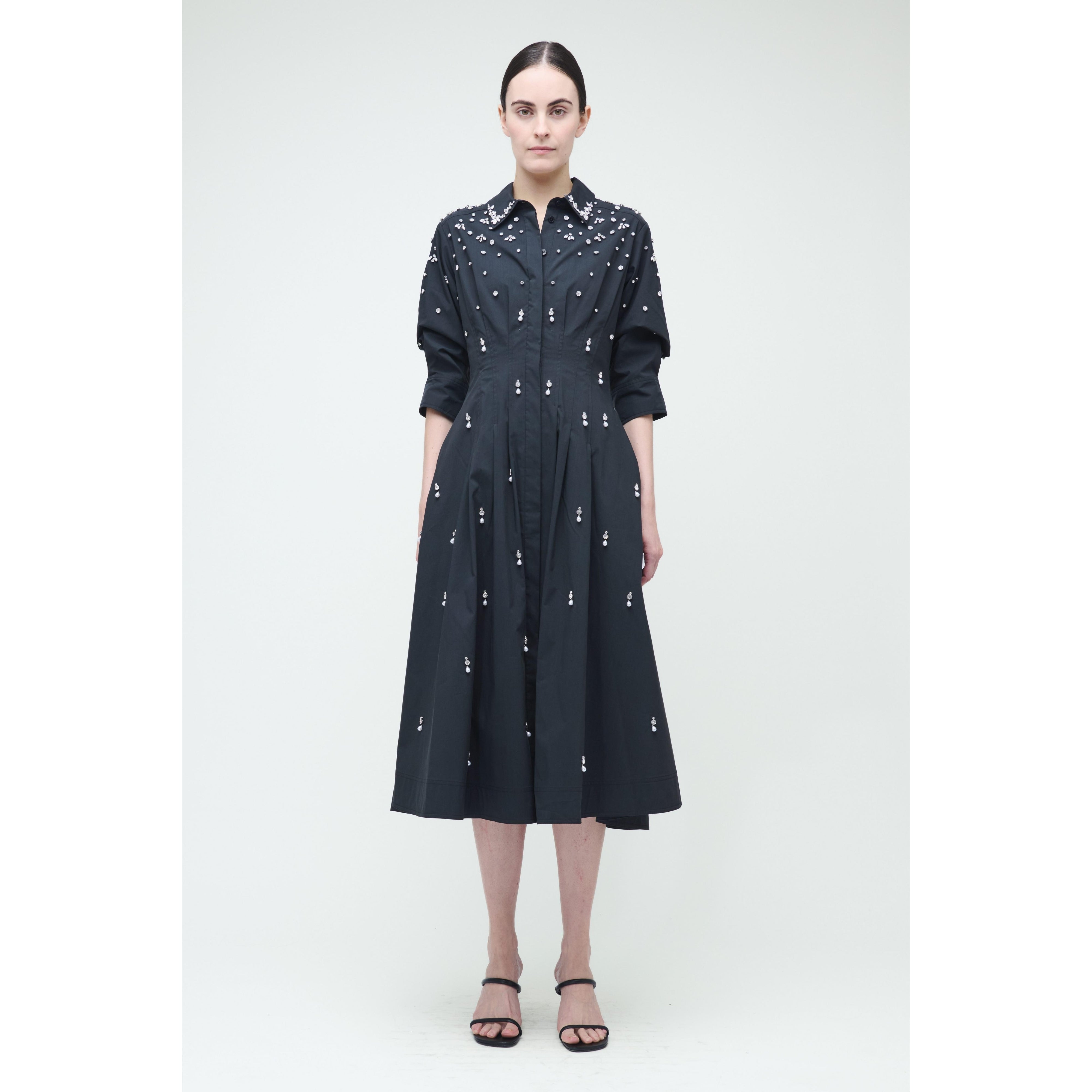 Jazz Embellised Pintuck Midi Dress Black Simkhai