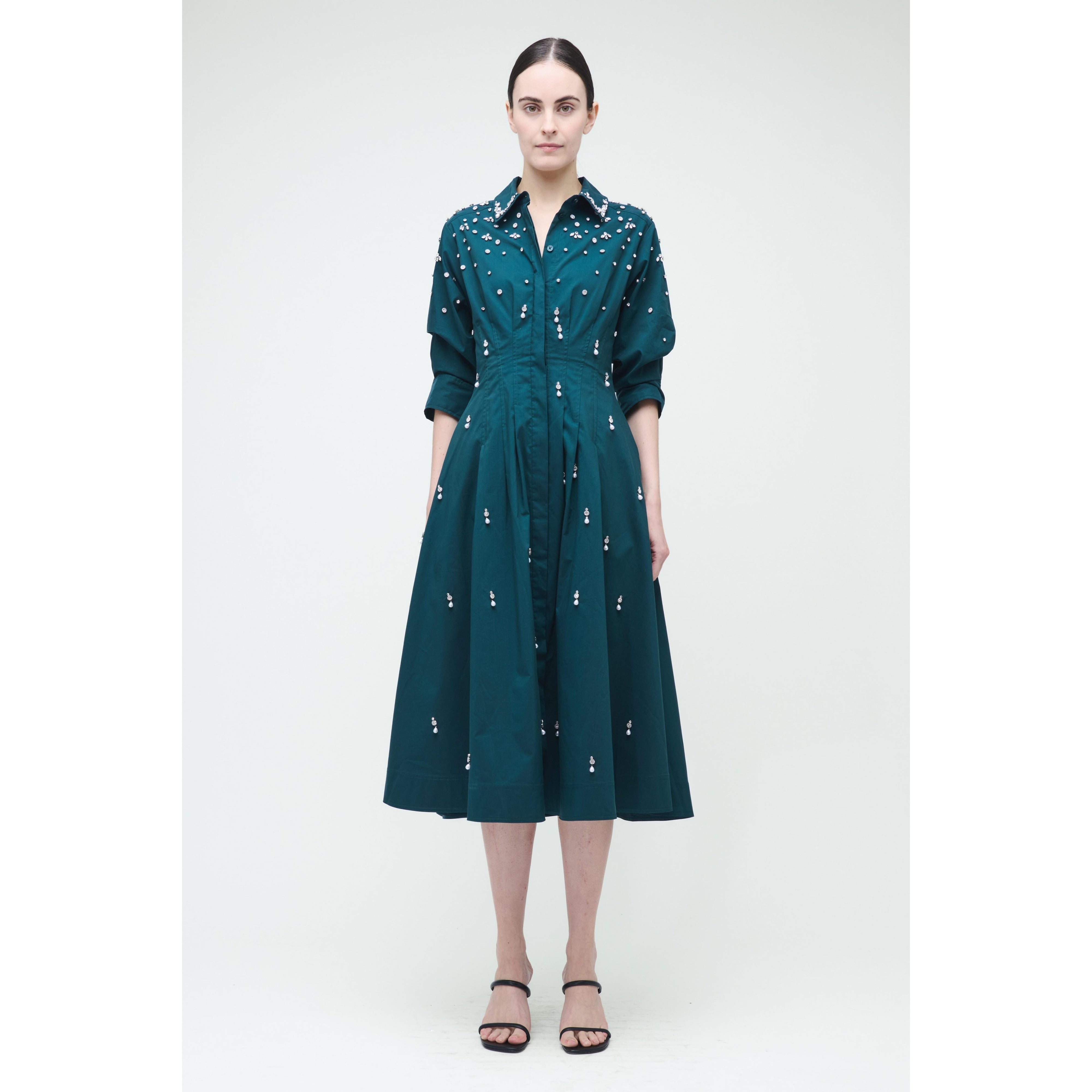 Jazz Embellised Pintuck Midi Dress Emerald Simkhai