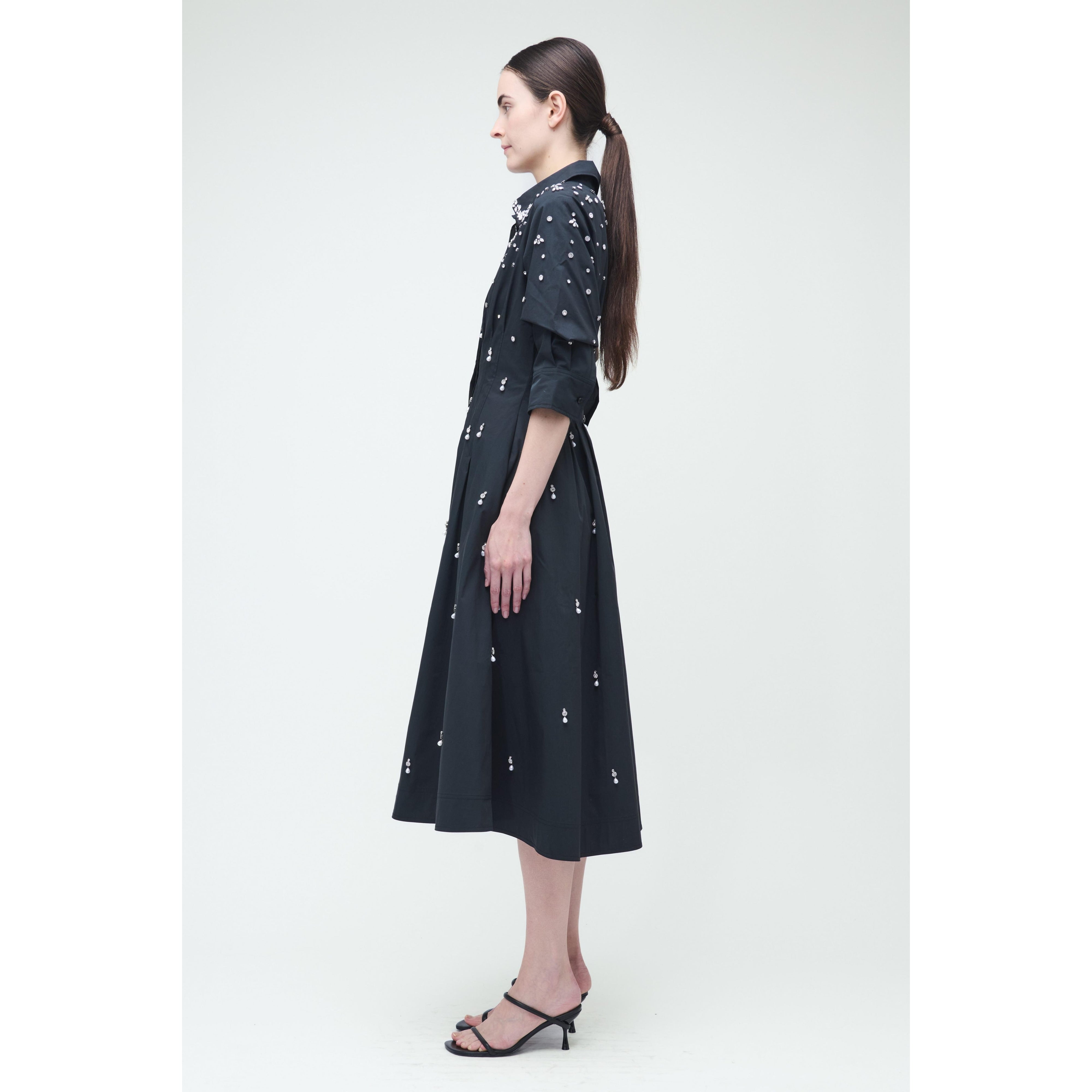 Jazz Embellised Pintuck Midi Dress Black Simkhai