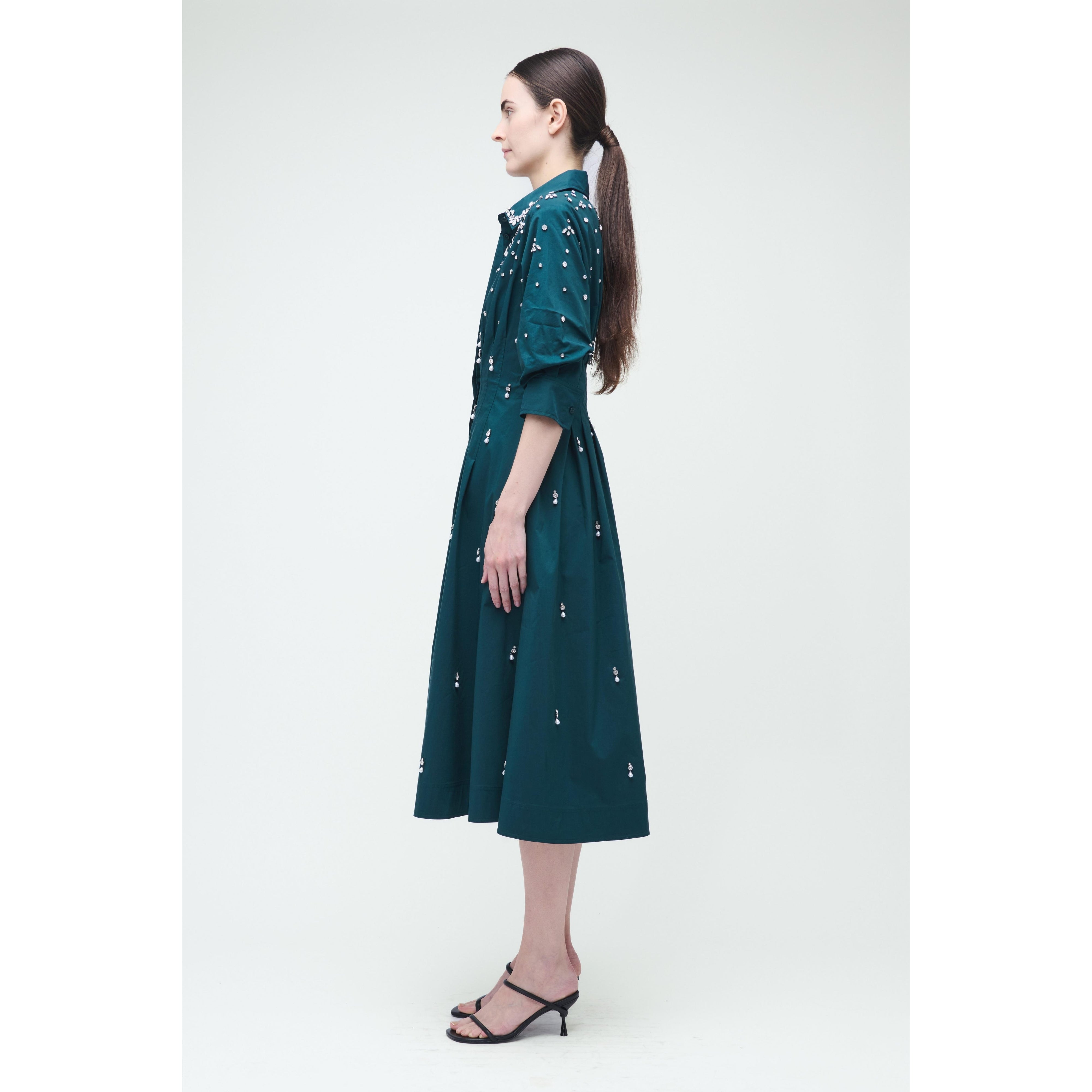 Jazz Embellised Pintuck Midi Dress Emerald Simkhai