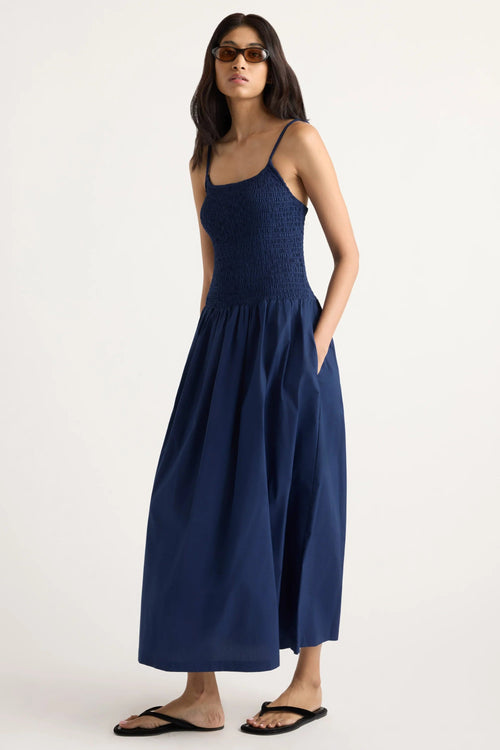 Venus Smocked Organic Cotton Midi Dress Modern Citizen