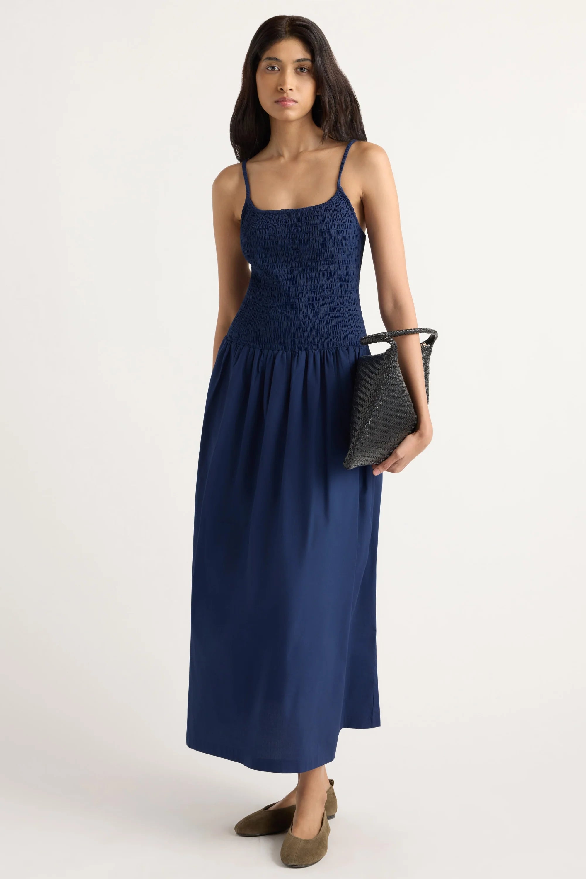 Venus Smocked Organic Cotton Midi Dress Modern Citizen