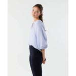 Victoria Blouse Sky/White Small Bengal Stripe Linen - Primm'sVictoria Blouse Sky/White Small Bengal Stripe LinenMashburn