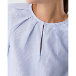 Victoria Blouse Sky/White Small Bengal Stripe Linen - Primm'sVictoria Blouse Sky/White Small Bengal Stripe LinenMashburn
