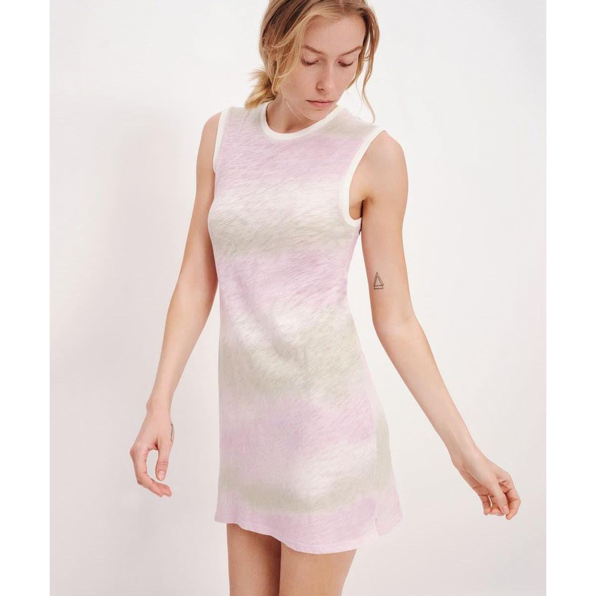 ATM Slub Jersey with Watercolor Stripe Sleeveless Muscle Dress - Watercolor Stripe - Primm's